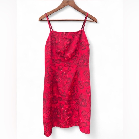 Vintage 90s Reitman’s Red Floral Mini Dress Coquette Soft Girl Summer Festival M - Picture 1 of 10